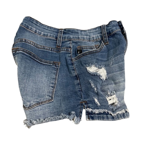 Kancan Distressed Ripped Raw Hem Denim Jean Cut Off Shorts - Picture 3 of 9
